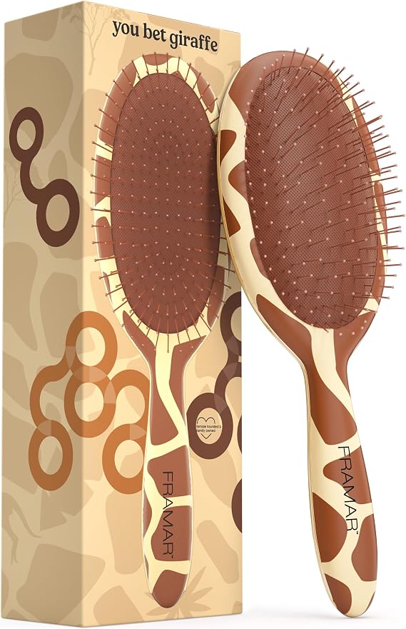 Framar Curly Hair Detangler Brush Detangler Brush For Curly Hair Cow Print Hairbrush For Curly Hair, Wet Hairbrushes For Woman, Womens Hair Brush For Thick Hair, Brush Hair - Giraffe
