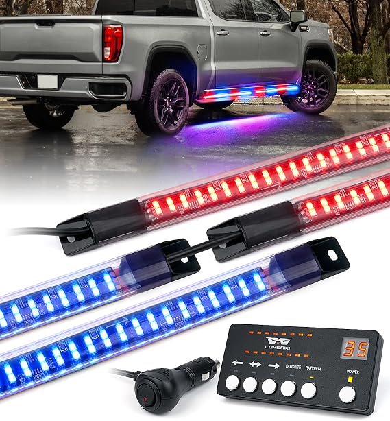 LUMENIX 70 Inch Emergency Running Board Rigid Strobe Lights Strip Bar 864 LED Flashing Warning Police Light with Controller for Cop Vehicles Trucks Pickups Cars - Red and Blue