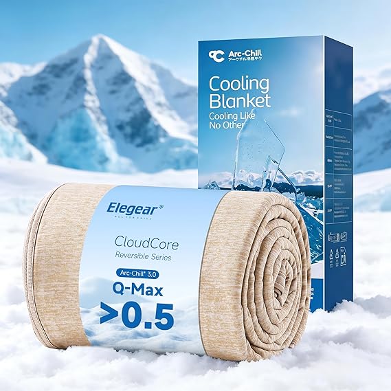 Elegear Revolutionary Cooling Blanket Twin, Absorbs Heat to Keep Body Cool for Night Sweats, Arc-Chill 3.0 Cool Fiber Q-Max>0.5 for Hot Sleepers, Lightweight Summer Cold Blankets for Sleeping, Beige