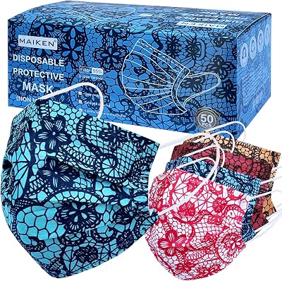 MAIKEN Safety Mask 3 Layer Protection Disposable Face Mask Melt-Blown for Adults 50 pcs Lace