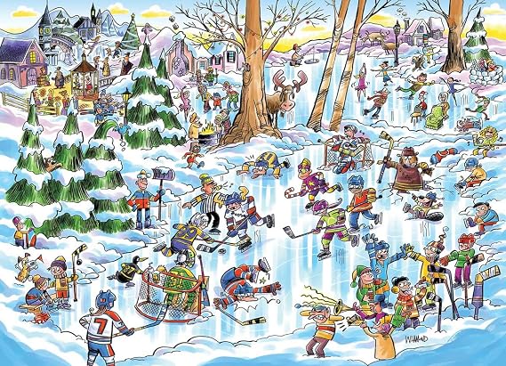Cobblehill 53507 1000 pc DoodleTown: Hockey Town Puzzle, Various