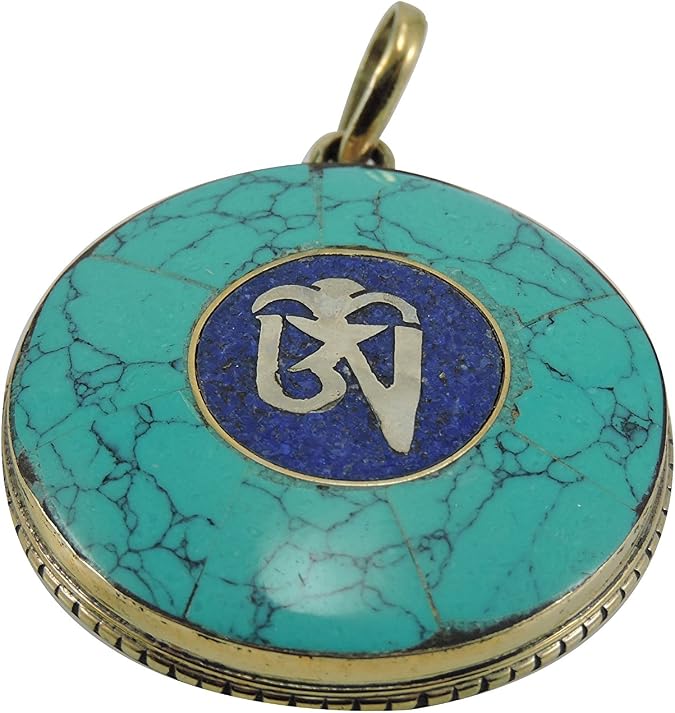 Handmade Tibetan Turquoise, Coral, Lapis Om Pendant from Nepal