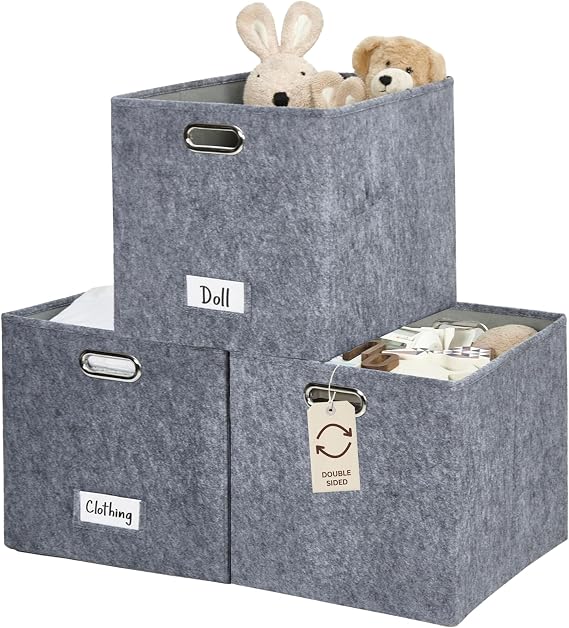 DECOMOMO Felt Storage Bins, 13x15x13 Storage Cube Bins with Labels