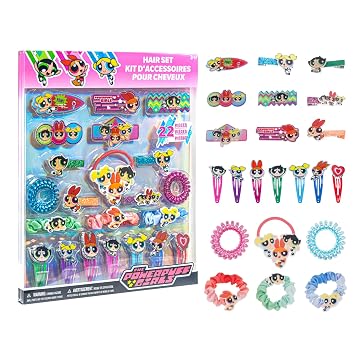 Powerpuff Girls Hair Accessories Set for Girls, Hair Clips, Bows, Scrunchies, Hair Ties Set, Great for Birthday and Holiday Gifts, Party Favors, Sleepovers Makeovers, by Townley Girl