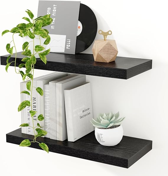 Feihorrm 40cm Floating Shelves for Wall, 23.5cm Deep Black Shelves