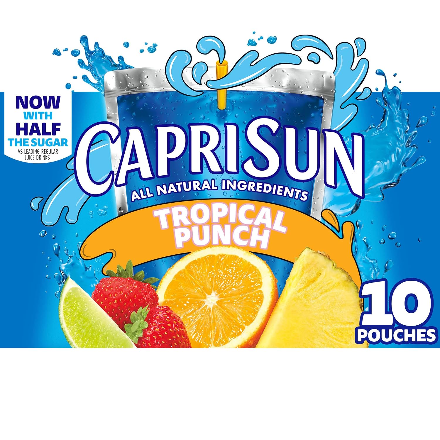 Capri Sun Flavored with Other Natural Flavor Juice Drink Blend, 10 Pouches, for School Lunches and On-the-Go Hydration, Tropical Punch, All Natural Ingredients, 6 fl oz
