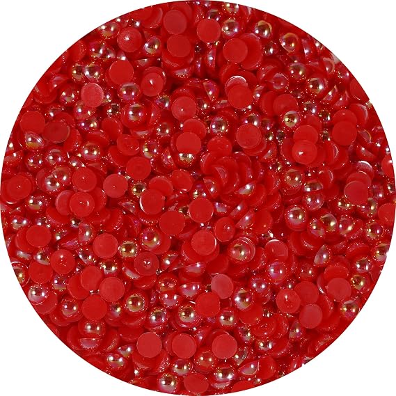 1250Pcs Flatback Half Round Pearls for Crafting Nail Art,AB Color Pearl Beads for Women Girls DIY Face Makeup Jewelry Clothes Shoes Dress,Imitation Loose Pearl Beads Gems (Red, 6mm)