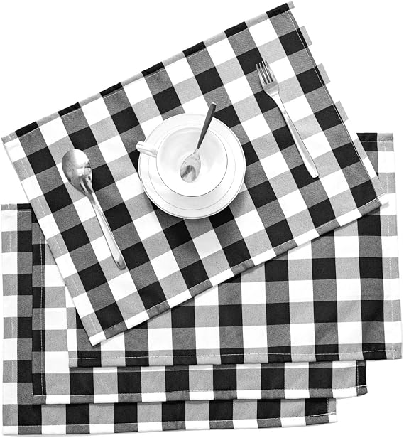 18"x13" Plaid Checkered Placemats,Black & White Checker | Quality Thin and Long-Lasting Placemats for Dining Table Set of 4