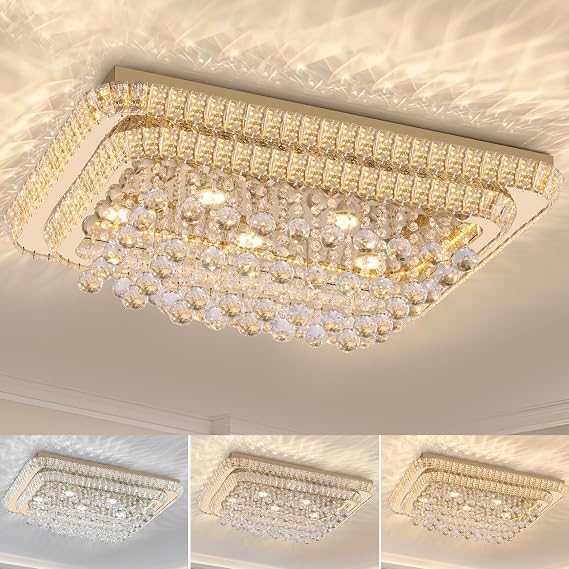 40 inch Gold Crystal Chandeliers, Flush Mount Chandelier LED Ceiling Light | Remote & APP Control, 3CCT Dimmable & Brightness, Timer, Memory Fuction,LED Light for Dining Room Living Room Bedroom Kitchen
