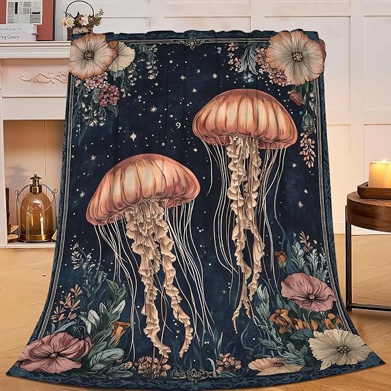 SweetFox Jellyfish Blanket Ocean Jellyfish Decor Throw Blanket Gifts for Girls Boys Super Warm Soft Plush Lightweight Fleece Flannel Winter Couch Bedding Blankets for Kids Adults Women Men 50"X40"