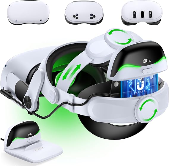 Battery Head Strap for Quest 3S/Quest 3/Quest 2-2X 6700mAh Hot-Swappable Battery Pack & Charger Station, Comfortable VR Head Strap with Enhanced Support to Reduce Pressure,Extend Playtime 4-6 Hours