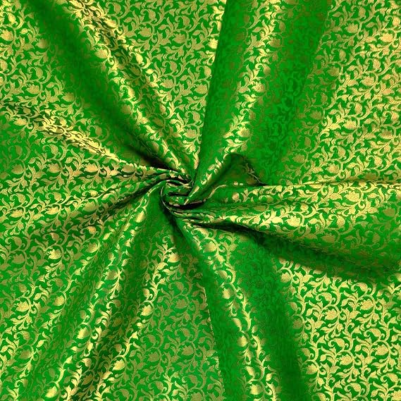 CraftyArt Green Brocade Art Silk Fabric by The Yard Home Decor Cushion Cover Favor Bag Wedding Lehenga Blouse Fabric,Width is 44 inches (Approx)