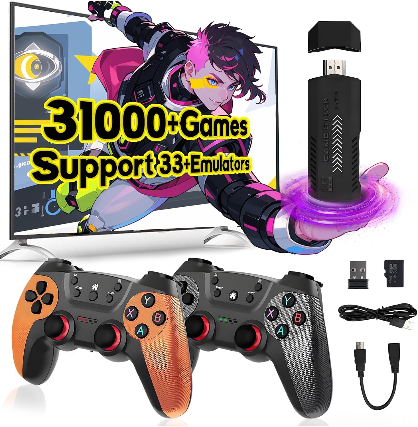 X2 Ultra Retro Game Stick 4K,Built-in 31000 Games,Support 33 Emulators,HDMI Output Portable Retro Game Console with 2.4G Wireless Controllers,Plug & Play Arcade Video Game Emulator for Adults 64G