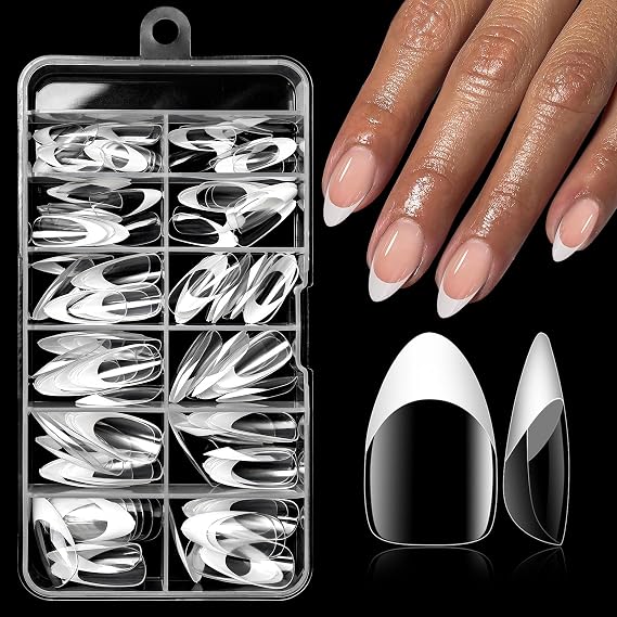 White French Tip Press on nails Short Almond Fake Nails, 120PCS Almond Nail Tips Short French Tip Nails, Clear Acrylic Nail Press on Full Cover False Nail