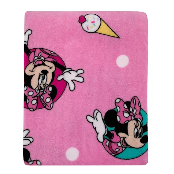 Disney Minnie Mouse Let's Party Pink, Lavender, and Yellow Balloons, Ice-Cream Cones, Cupcakes, and Confetti Super Soft Toddler Blanket