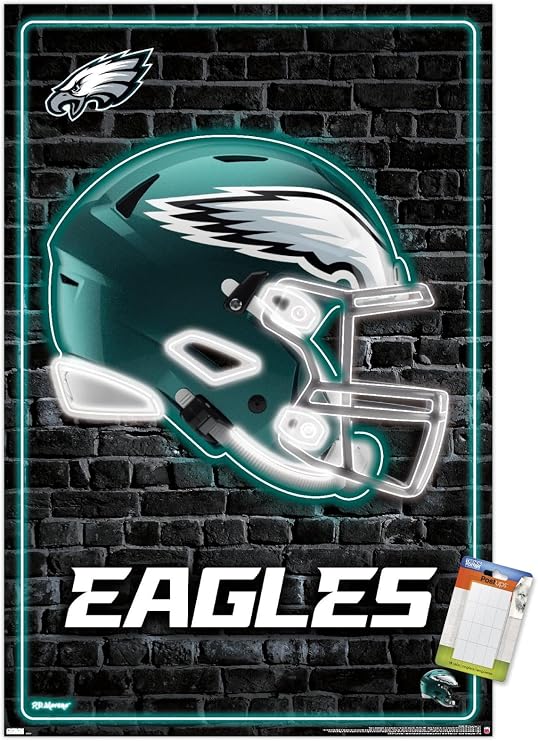 NFL Philadelphia Eagles - Neon Helmet 23 Wall Poster, 22.37" x 34.00", Poster & Mount Bundle