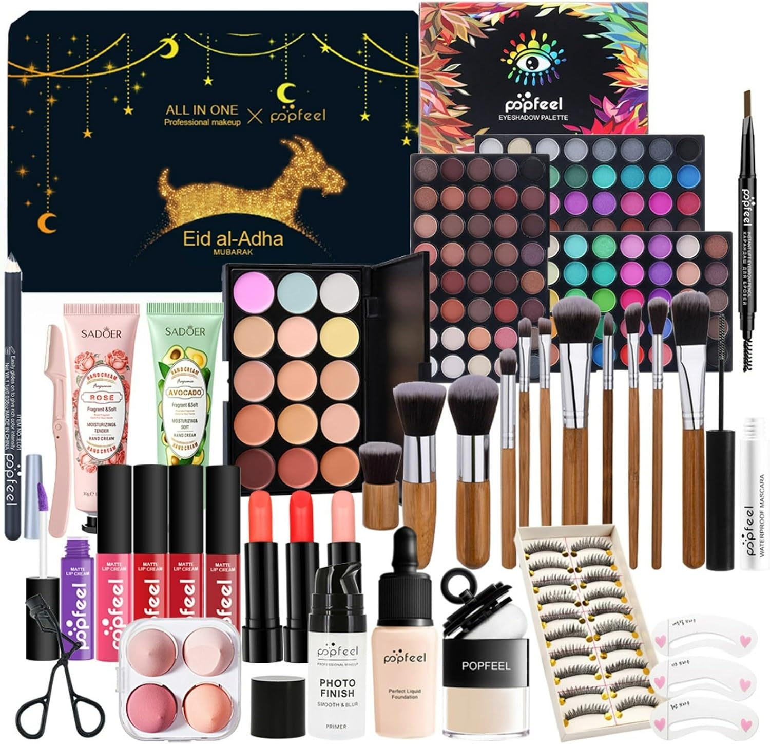 POPFEEL Full Beauty Makeup Cosmetics Set 35 Pieces Upgrade Cosmetics Set Makeup Set Beginner Makeup Set Cosmetic Set - Face Makeup Products, Lipstick, Lip Gloss, Eyeshadow Palette, Eye Makeup, False