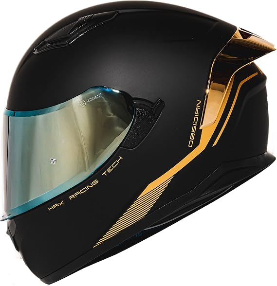 HAX Obsidian Full Face Dual Visor Adult Motorcycle Helmet for Motorbike Street Bike with Pinlock Ready DOT Approved Matte Black Gold XL
