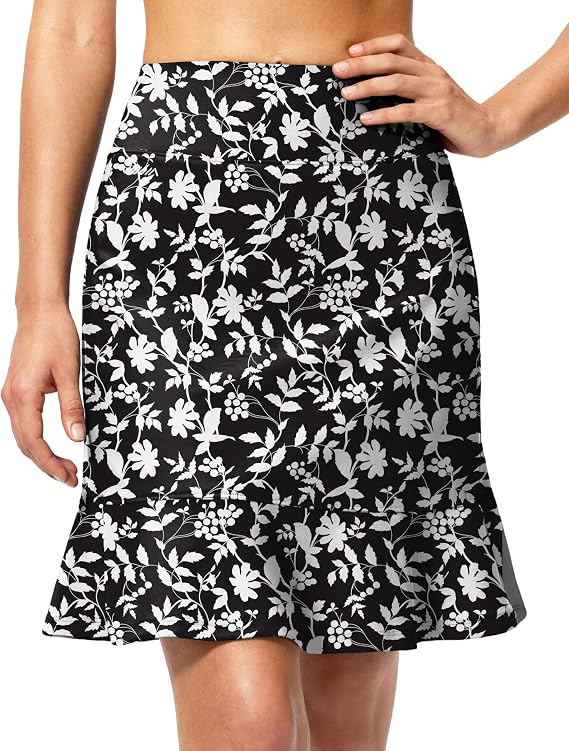 Viodia Women's 20'' Long Swim Skirt High Waisted Knee Length Ruffle Skort