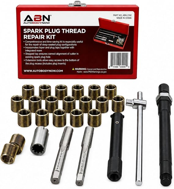 ABN Spark Plug Thread Repair Rethreading Set, 14mm Metric Rethreading Tool Kit Comprehensive Taps, Inserts, More