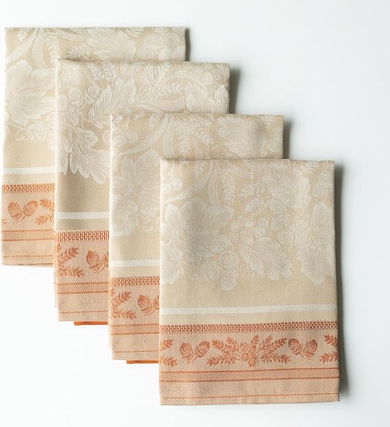 Benson Mills Harvest Gathering Heavyweight Engineered Jacquard Fabric Cloth Napkins, Decor for Fall, Harvest, and Thanksgiving Tablecloths (Golden Rust, 18" x 18" Napkins Set of 4)