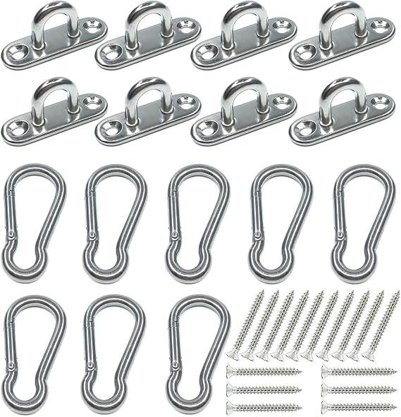 16Pcs 304 Stainless Steel 1.8 inch Pad Eye Hooks Snap Hooks Kit