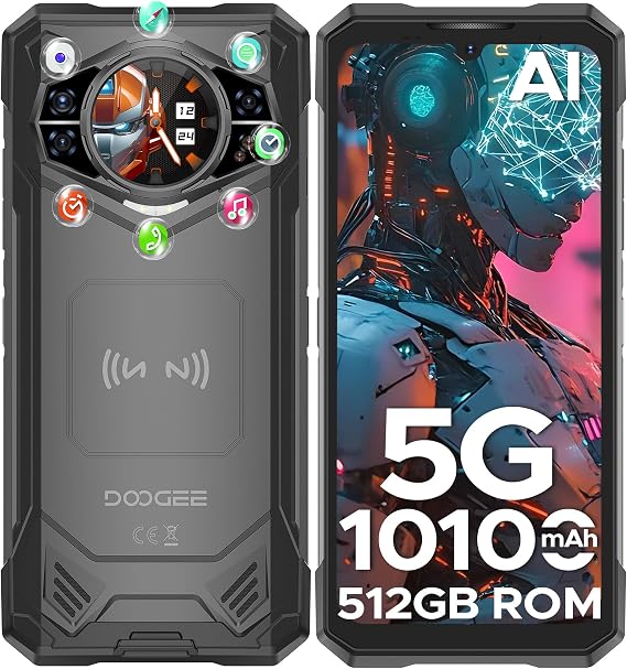 S200 X 5G Outdoor Mobile Phone Without Contract Android 14 32GB + 512GB DDR5 Outdoor Smartphone 10100mAh 6.72 Inch FHD+ 120Hz 100MP + 1.32 Inch AMOLED Rear Screen IP68/69K/NFC/Face ID