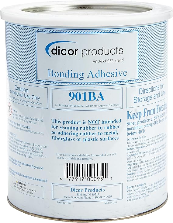 Dicor 901BA-1 Water-Based RV Roof Bonding Adhesive, 1 Gallon | Covers about 160 sq ft per gallon, seals and bonds parts on RV roofs, not for metal, fiberglass or membrane-to-membrane use