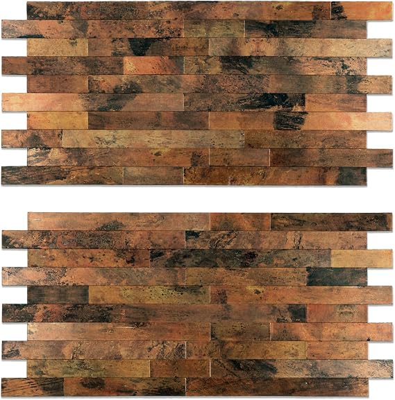 Yipscazo 40 Sheets Peel and Stick Stone Metal Backsplash, PVC Wall Tiles Stick on Tiles for Backsplash Kitchen, Bathroom, Laundry Room, Camper, Fireplace (6'' X 12'', Copper)