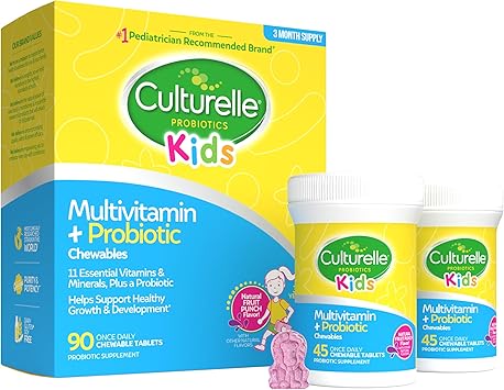 Culturelle Kids Complete Chewable Multivitamin + Probiotic For Kids, Ages 3+, 90 Count, Digestive Health, Oral Health & Immune Support - With 11 Vitamins & Minerals, including Vitamin C, D3 & Zinc