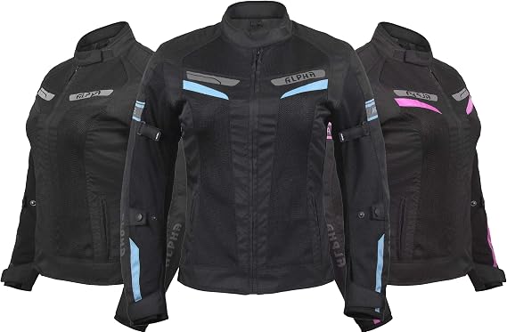 Women's Motorcycle Jacket Women Riding Motorbike Ce Armoured Escape (black/sky Blue, 4x-large)