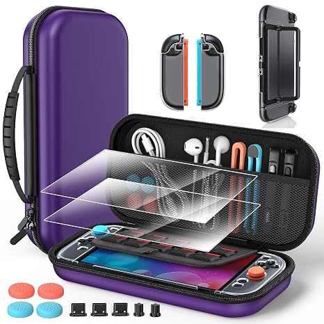 Switch 2 Accessories Bundle for Nintendo Switch 2 2025(All in One Case Kit) | Portable Hard Shell Slim Case with Crystals Protective Cover kit, 2 HD Screen Protectors (7.9 Inch),Dust Plugs, 4 Thumb Grips