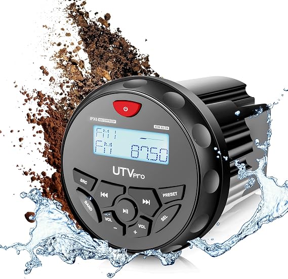 Boat Bluetooth Marine Stereo Radio AM FM Tuner for Boats, Golf Cart, ATV, UTV, and Spa Hot Tubs - Digital Media Streaming