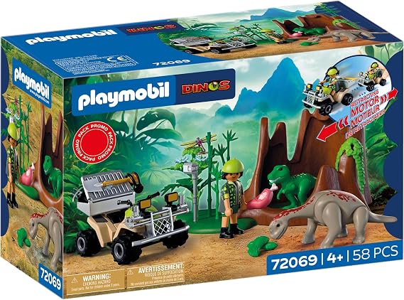 Playmobil | Dinos | Dinosaur Hideout | Dinosaur Explorer with Quad Bike, Baby T-Rex and Baby Brachiosaurus | for Children Aged 4 and up | 72069