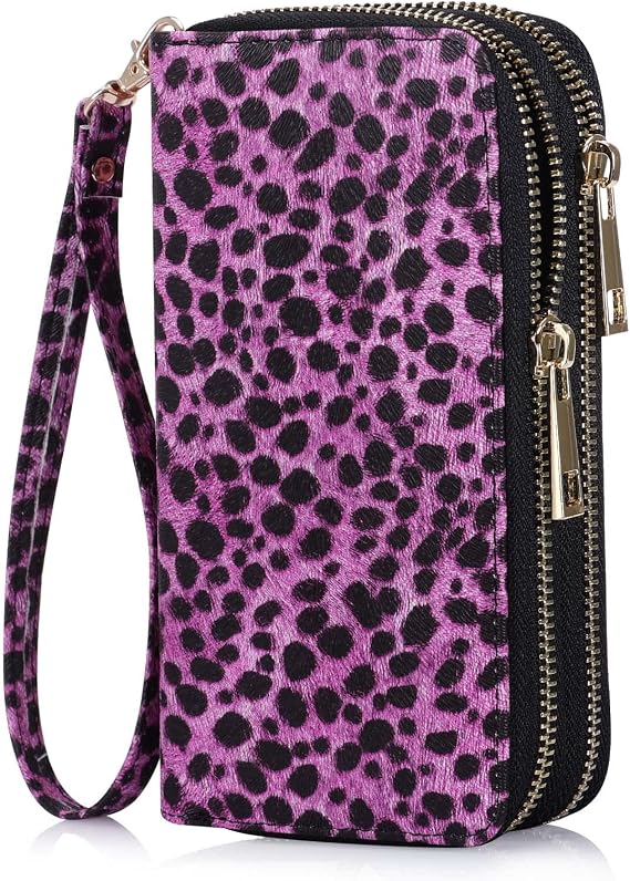 Double Zipper Wallet for Woman Clutch Purse with Cell Phone Holder for Smartphone/Card/Coin/Cash
