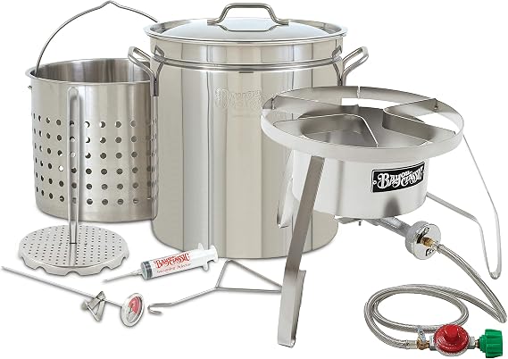 OVERSIZED BIG Turkey Fryer Complete Kit 44 Quart Stainless Stockpot w/Steel Burner Turkeys 25+ Pounds or Diameter of 13.5" TOP OF THE LINE MODEL