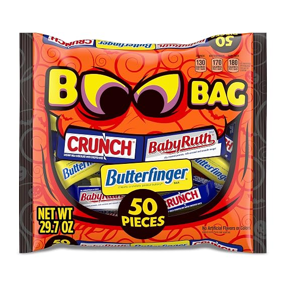 Butterfinger, CRUNCH and Baby Ruth Fun Size, Assorted Candy Bars, Great for Sharing, Bulk 50 Count Variety Pack, 29.7 oz