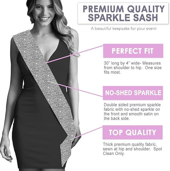 RhinestoneSash Senior Sash - UNISEX Silver Sparkle Graduation Sashes - Gifts for High School Seniors
