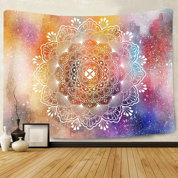 Simsant Tapestry Colours Psychedelic Wall Hanging Boho Classic Mandala Hippy Art Wall Tapestry Multicolor, 80x60inches (203.2x152.4CM) SILX030