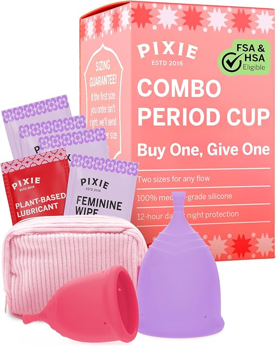 Pixie 2 Menstrual Cups - Ranked 1 for The Softest Reusable Period Cups - Wear 12 Hours - 100% Medical-Grade Silicone - Tampon Alternative for Feminine Care - Buy One We Give One (Combo)