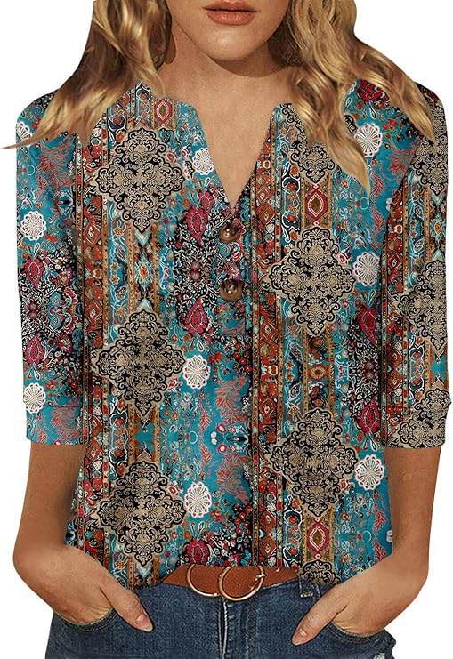 Dimur Womens Tops 3/4 Sleeve V Neck Button Down Shirts Business Casual Outfits Basic Tees Summer Top 2026
