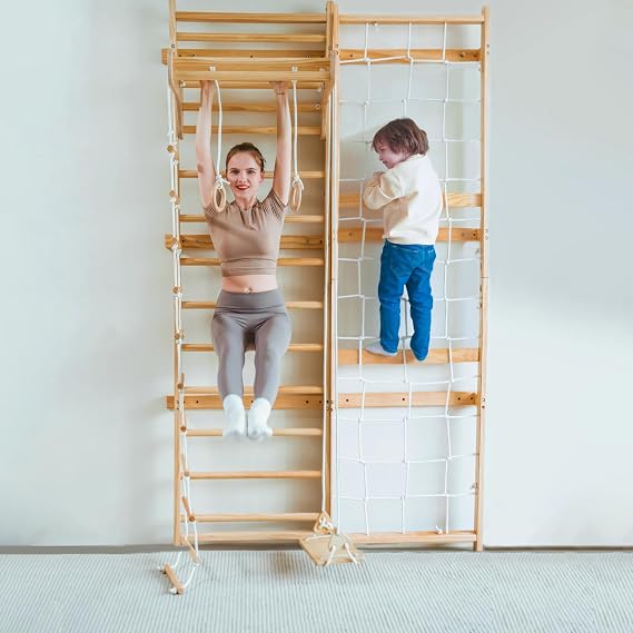 Avenlur Neem Swedish Ladder Wall Gym Adult & Kids Climbing Wall (79 in) | 5-in-1 kids home gym: climbing wall kids love, indoor swing for kids, pull up bar for kids, stair slides indoor for kids