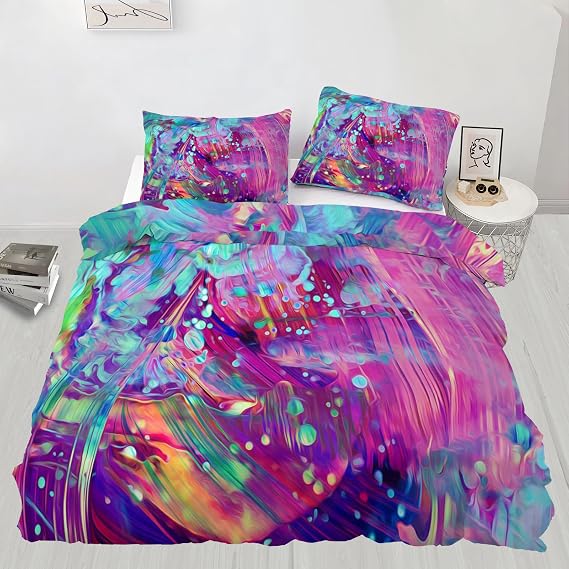 Abstract Art Bedding Set, Colorful Fluids Duvet Cover Twin Splashes of Paint Comforter Cover, Quilt Cover,Kids Teens Couple Adults Room Decor, Bedspreads Cover,2 Pillowcases(NO Comforter)