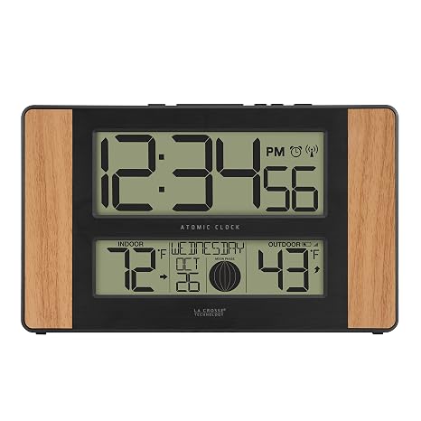 La Crosse Technology Atomic Digital Clock with Outdoor Temperature, Wood Oak, 0