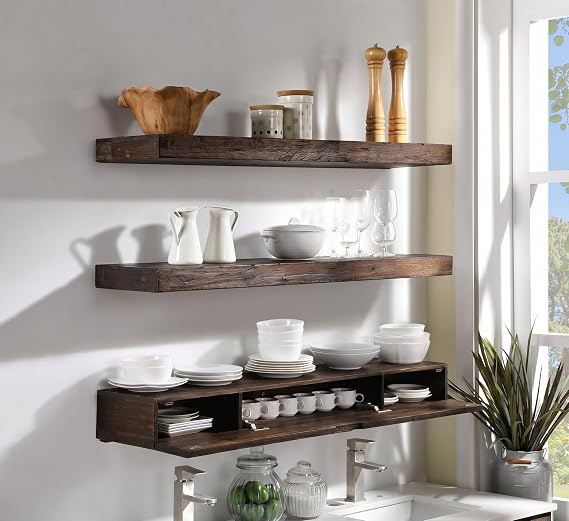 Distressed Floating Shelf Set with Hidden Storage (3 Pcs)