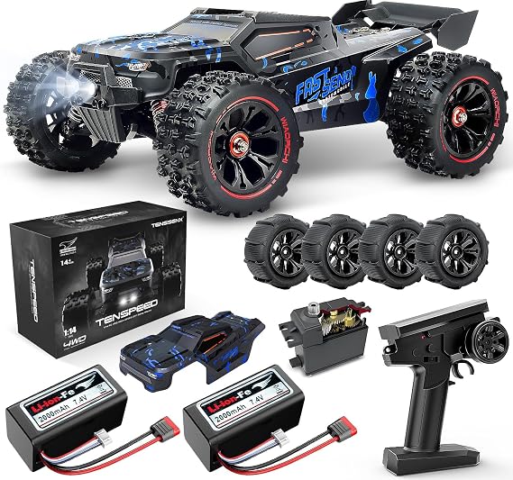 1:14 Scale RC Cars for Adults, 60KPH High Speed RC Truggy, 4X4 Off-Road Remote Control Truck, Waterproof Electric Car with 2S Battery, All Terrain RC