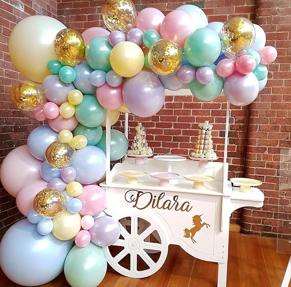 Pastel Balloons Arch Garland Kit for Wedding Baby Shower Decorations | 105pcs, 5" 10" 12" 18 inch different sizes, macaron color, with gold confetti balloons, for birthday party decor
