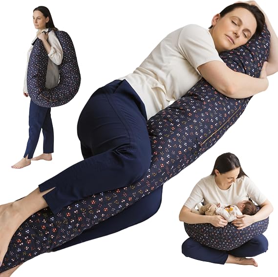 First Organic Cotton Pregnancy Pillow for Sleeping & Baby Feeding made with Natural Kapok Filling – Cooling Nursing & Comfort Pillow for Maternity Support & Side Sleepers – Removable Cover Included!