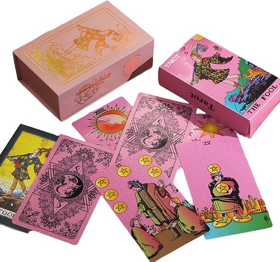 Tarot Cards Deck, with Guidebook Divination Discoloration Water Proof Cards, Fortune Telling Game Set for Family Reunion Beginners Expert Readers for Christmas Birthday, Pink2