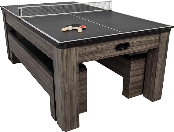 Atomic Northport 3in1 Dining Table AirPowered Hockey, Table Tennis & Dining Table Combo with Storage Benches, Modern Wood Grain Design